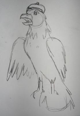 The original Coach Red Tail. Not a very exciting pose. Before I painted myself into a corner, I decided to make give him fists.