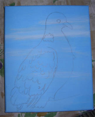 First I painted the canvas a pleasing sky blue.