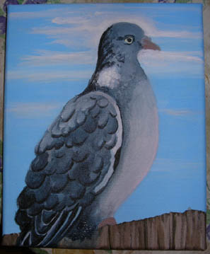 After I took this, I painted out the eye and started again. He looked too serious! I also started to move the beak up and change the shape up the head.